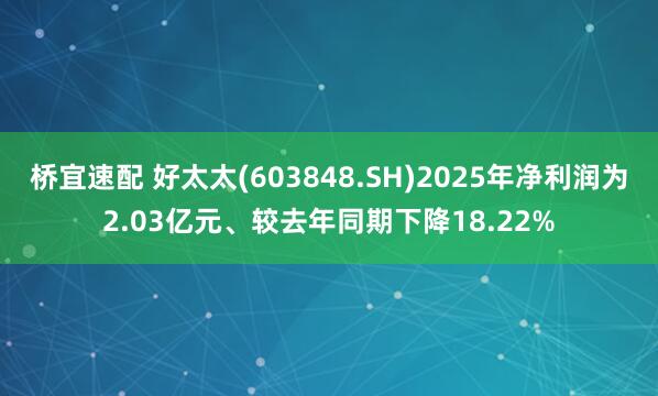 桥宜速配 好太太(603848.SH)2025年净利润为2.03亿元、较去年同期下降18.22%